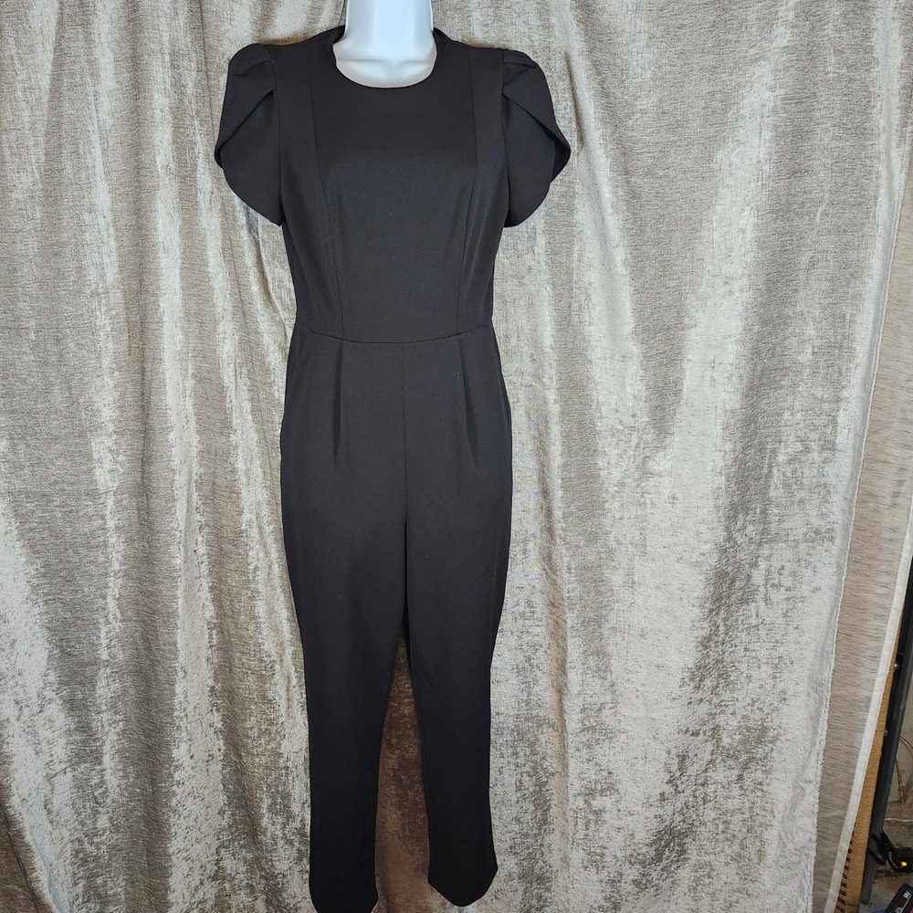 Calvin Klein Black‎ Jumpsuit Gold Zip Back Career Party Cocktail Size 4